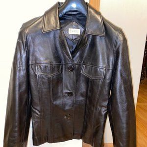 Swann Paris Black Leather Jacket, Size M, Women's